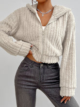 LIZAKOSHT  -  Zip Up Long Sleeve Fuzzy Hooded Jacket